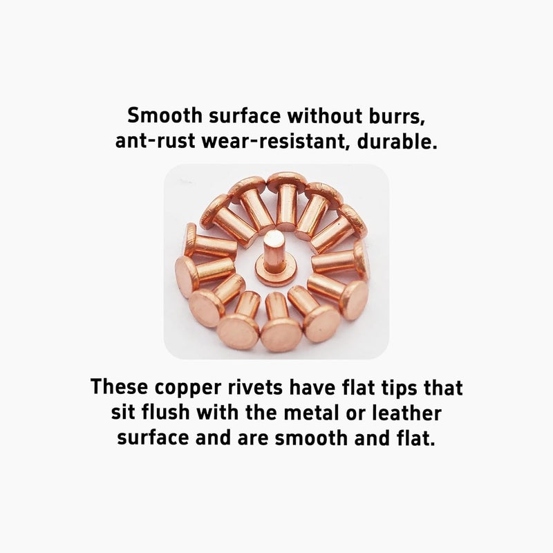 VIRELLO 100Pcs M2.5x5mm Flat Head Copper Solid Rivets for Electrical Applications, Leather Working, Belts, Wallets and Repairs - Image 3